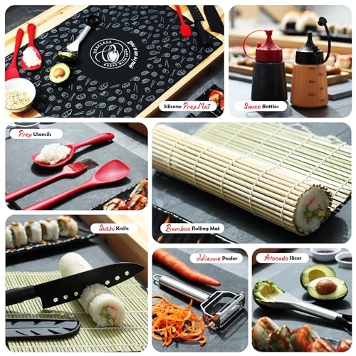 CraftZee Sushi Making Kit - Complete Sushi Maker Kit with Bazooka Roller, Rice Cooker, Onigiri, Nigiri & Musubi Mold, Rice Ball Mold, Bamboo Rolling Mat, Knife, Guide Book & More - Image 3
