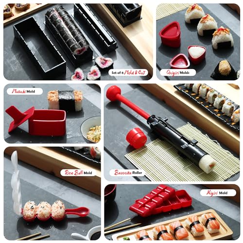 CraftZee Sushi Making Kit - Complete Sushi Maker Kit with Bazooka Roller, Rice Cooker, Onigiri, Nigiri & Musubi Mold, Rice Ball Mold, Bamboo Rolling Mat, Knife, Guide Book & More - Image 4
