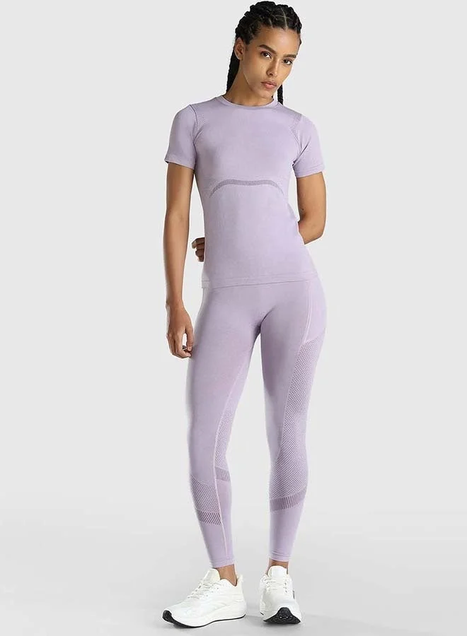 Musclemind lavender Women's Seamless Slim Fit T-shirt for Women | Best Price UAE