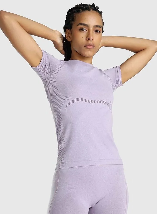 Musclemind lavender Women's Seamless Slim Fit T-shirt for Women | Best Price UAE