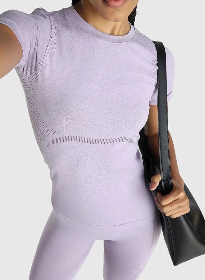Musclemind lavender Women's Seamless Slim Fit T-shirt for Women | Best Price UAE
