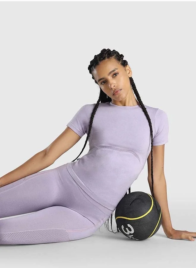 Musclemind lavender Women's Seamless Slim Fit T-shirt for Women | Best Price UAE