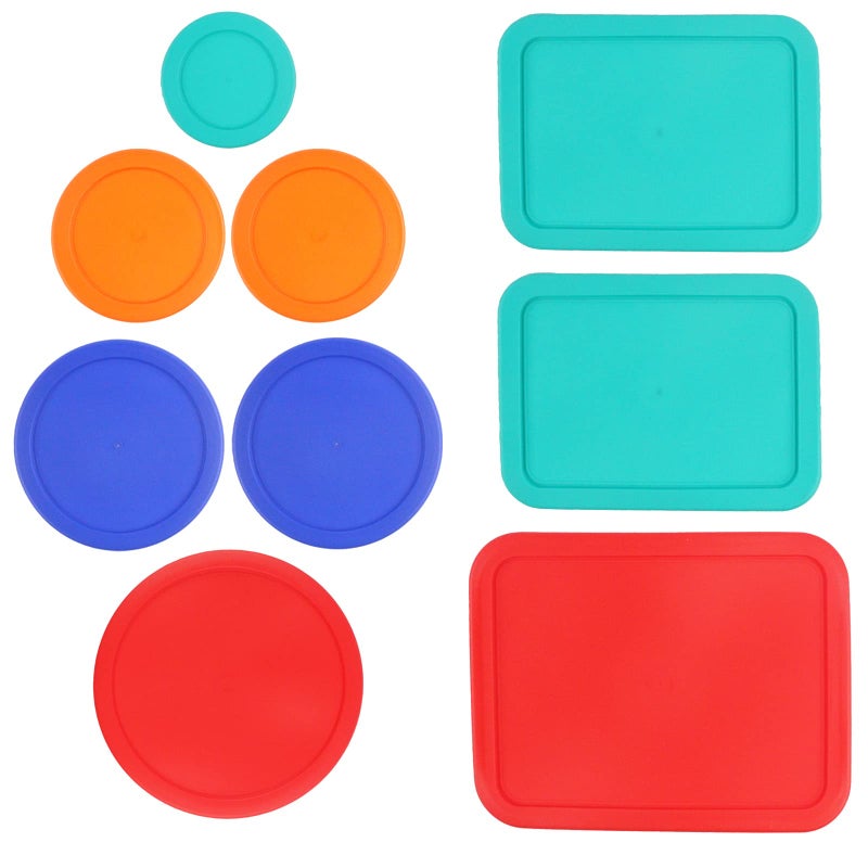 MRX Solutions Replacement Lids for Pyrex (1) 7202-PC 1 Cup Green (2) 7200-PC 2 Cup Orange (2) 7201-PC 4 Cup Blue (1) 7402-PC 6/7 Cup Red (2) 7210-PC 3 Cup Light Green (1) 7211-PC 6 Cup Red Round Rectangle - Image 1
