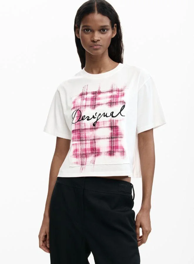 DESIGUAL Checked logo T-shirt