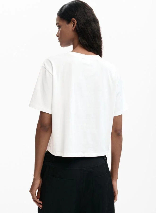 Desigual White Checked logo T-shirt for Women | Best Price UAE