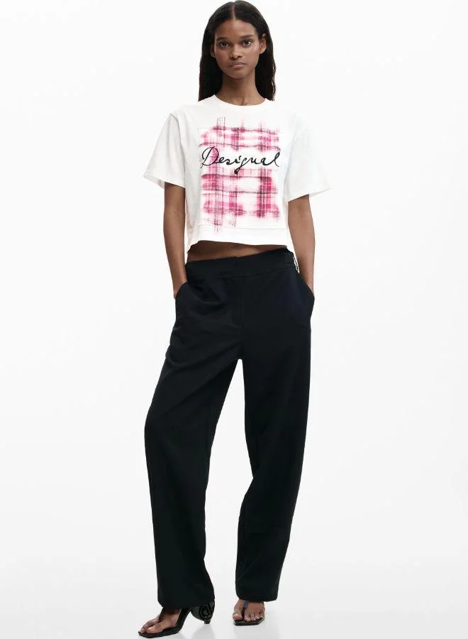 DESIGUAL Checked logo T-shirt