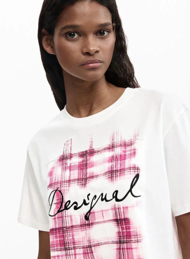 Desigual White Checked logo T-shirt for Women | Best Price UAE