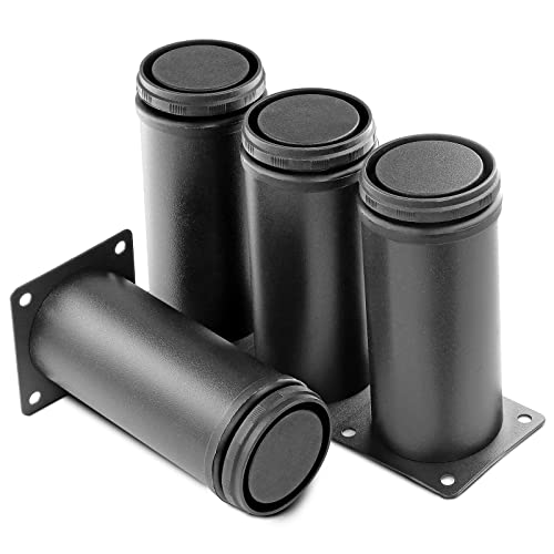 Masendelk 5 Inch Metal Furniture Legs Stainless Steel Adjustable Legs Black Metal Legs Round Cabinet Legs for Coffee Table Cabinet Desk Sofa Shelves, Pack of 4 - Image 1