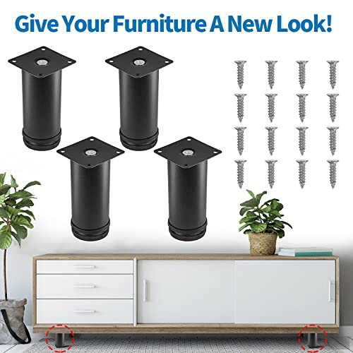 Masendelk 5 Inch Metal Furniture Legs Stainless Steel Adjustable Legs Black Metal Legs Round Cabinet Legs for Coffee Table Cabinet Desk Sofa Shelves, Pack of 4 - Image 2