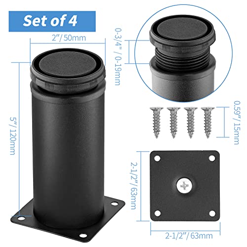 Masendelk 5 Inch Metal Furniture Legs Stainless Steel Adjustable Legs Black Metal Legs Round Cabinet Legs for Coffee Table Cabinet Desk Sofa Shelves, Pack of 4 - Image 4