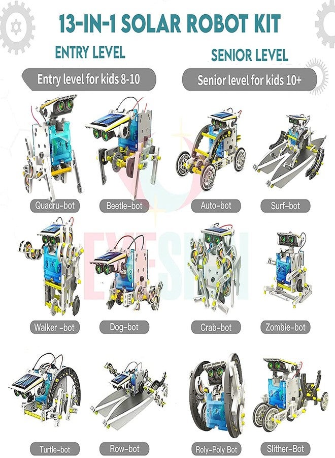 Avarin Solar Powered 13-in-1 Solar Robots Learning Educational Toys Kit Charged by The Sun Kids DIY Solar Robotices Build Science Experiment Kit Brithday Gifts Game Toys for 8-12 Years Boys and Girls - Image 2