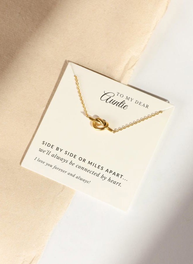 OJERRY To My Best Dearest Great Aunt Ever Dainty Minimal Love Knot Gold Plated Necklace Jewelry Sentimental Christmas Birthday Cool Gifts for Women Aunts from Niece Always Be Connected Message Card - Image 2