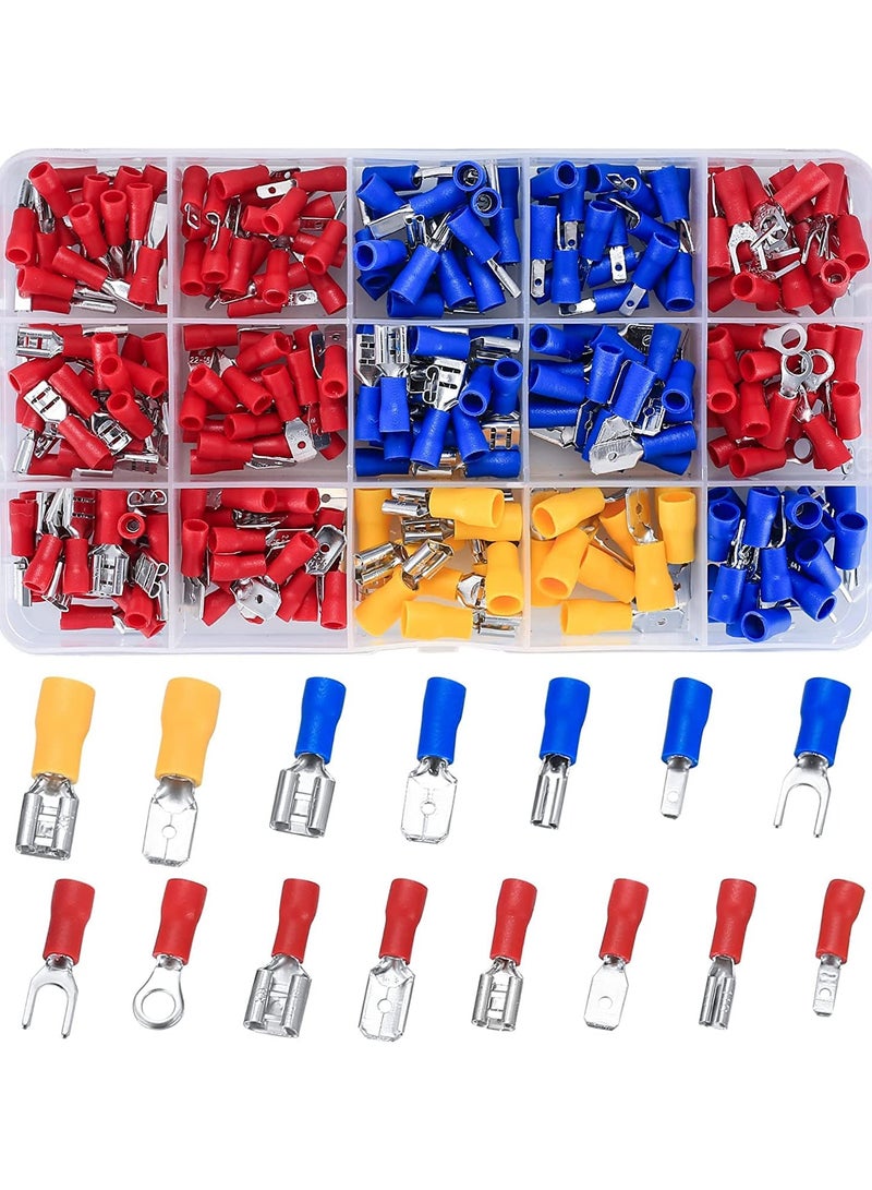 TOOINKCV 280-Piece Assorted Electrical Wire Connectors Kit – Insulated Crimp Terminals, U-Type, Fork, Ring, Spade, and Bullet Connectors for Automotive and Electrical Wiring