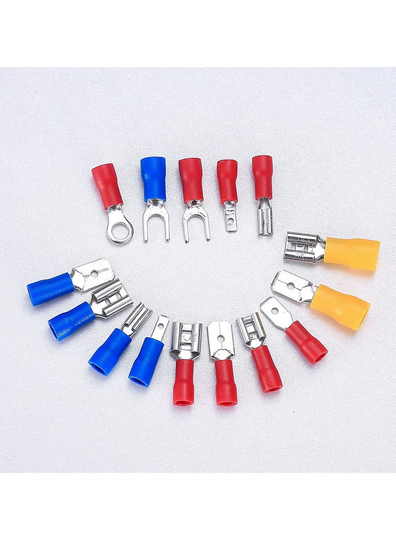 TOOINKCV 280-Piece Assorted Electrical Wire Connectors Kit – Insulated Crimp Terminals, U-Type, Fork, Ring, Spade, and Bullet Connectors for Automotive and Electrical Wiring
