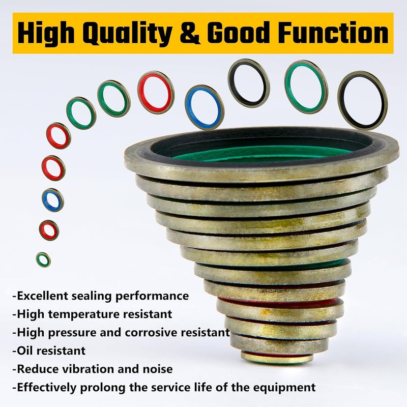 KOOTANS 240pcs 12 Sizes NBR Metal Bonded Sealing Washer Assort Kit Hydralic Oil Resist Rubber Oil Pipe Seal Gasket Metric NBR Metal Combination O-Ring Assortment Kit - Image 5