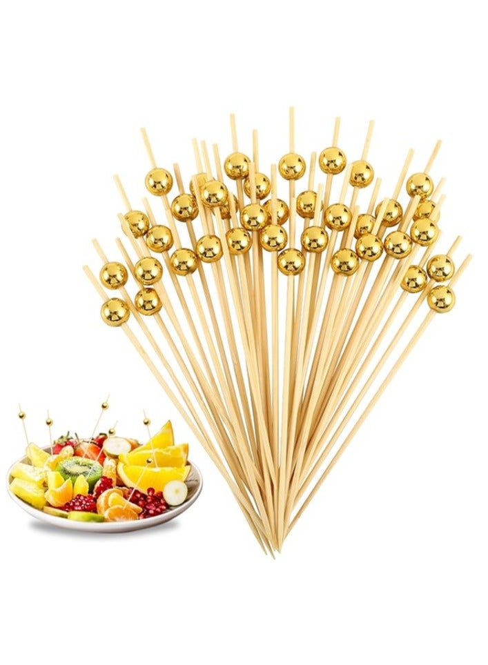 HOME ZONE 100PCS Cocktail Piece Cocktail Toothpicks for Appetizers Picks Bamboo Cocktail Skewers for Appetizers Wedding Party Toothpicks Gold Pearl Food Picks for Appetizers - Image 1