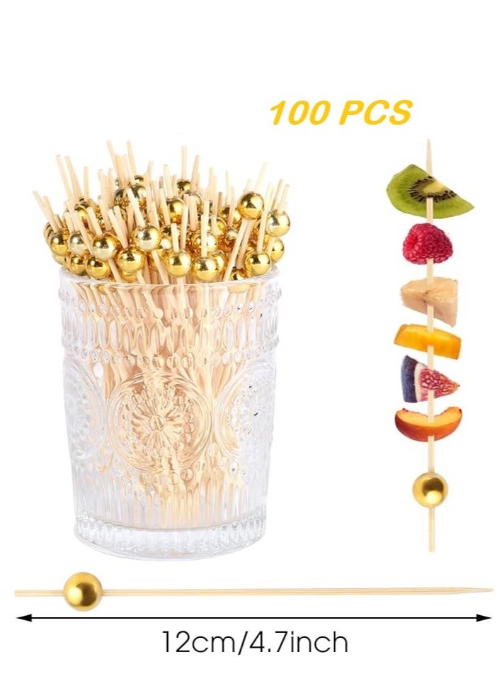 HOME ZONE 100PCS Cocktail Piece Cocktail Toothpicks for Appetizers Picks Bamboo Cocktail Skewers for Appetizers Wedding Party Toothpicks Gold Pearl Food Picks for Appetizers - Image 2