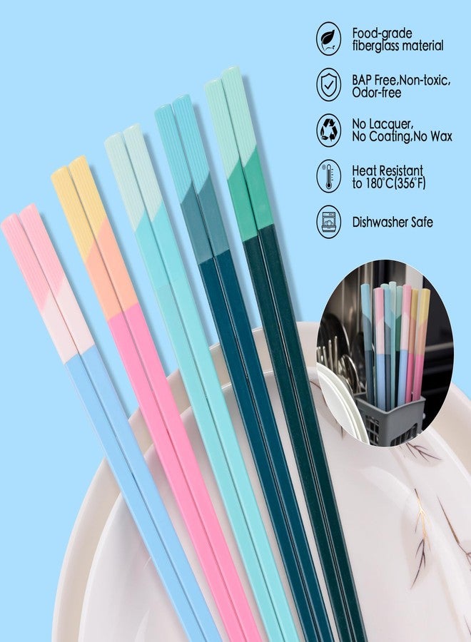 GLAMFIELDS Chopsticks Reusable Dishwasher Safe, GLAMFIELDS 5 Pairs 9.5 Inches Premium Chop Sticks Set for Sushi, Ramen, Asian Cuisine, Matte Non-slip with Gift Case, Pink + Light Blue - Image 4
