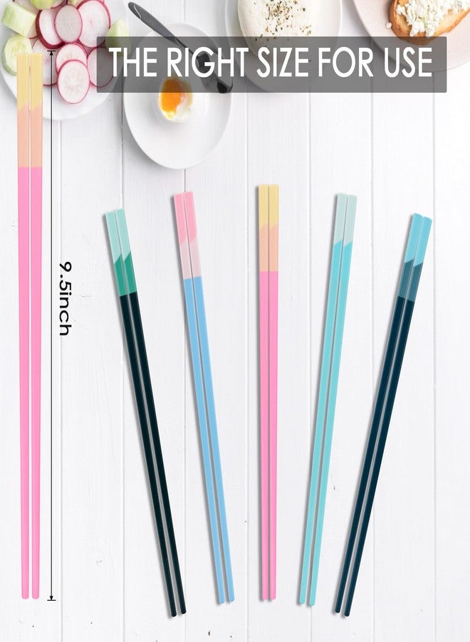GLAMFIELDS Chopsticks Reusable Dishwasher Safe, GLAMFIELDS 5 Pairs 9.5 Inches Premium Chop Sticks Set for Sushi, Ramen, Asian Cuisine, Matte Non-slip with Gift Case, Pink + Light Blue - Image 2
