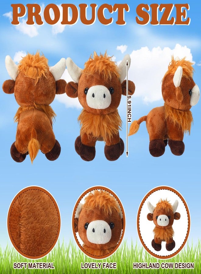 PullCrease 20 Pcs Highland Cow Stuffed Animal Plush Toy Bulk 6 Inch Scottish Cow Stuffed Animal Realistic Cattle Decor Doll for Christmas Birthday Stress Relief Gifts Favors Forest Party Decor - Image 3