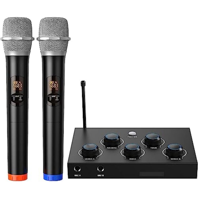 Bluetooth Karaoke Microphone, Professional Wireless Microphone, UHF Dual Wireless Microphone System for TV, Singing, Karaoke, Party, Wedding, Speech, Support HDMI ARC, Optical, Aux - Image 1