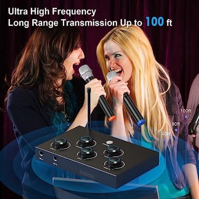 Bluetooth Karaoke Microphone, Professional Wireless Microphone, UHF Dual Wireless Microphone System for TV, Singing, Karaoke, Party, Wedding, Speech, Support HDMI ARC, Optical, Aux - Image 3
