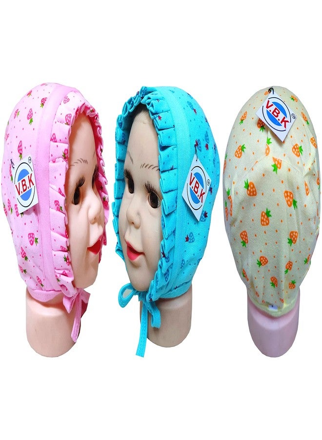 V.B.K قبعة/帽子/توبى للأطفال الرضع من V.B.K®، مطبوعة، عبوة من 3 قطع، قماش قطن هوسي ناعم وصديق للبشرة (6 أشهر - 12 شهر) متعدد الألوان - Image 4