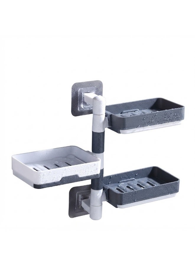 Wall-mounted soap dish with 3 rotating shelves – Bathroom and kitchen organizer, self-adhesive, with drainage, drill-free installation - Image 1