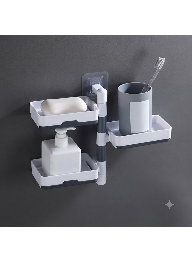 Wall-mounted soap dish with 3 rotating shelves – Bathroom and kitchen organizer, self-adhesive, with drainage, drill-free installation - Image 2