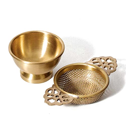 NION Premium Brass Tea Strainer Gold with Drip Bowl | Perfect for Steeping Loose Leaf Tea Infuser Strainer Teapot | Solid Brass Drip Bowl - Image 2