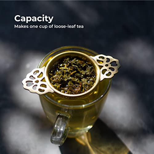 NION Premium Brass Tea Strainer Gold with Drip Bowl | Perfect for Steeping Loose Leaf Tea Infuser Strainer Teapot | Solid Brass Drip Bowl - Image 3