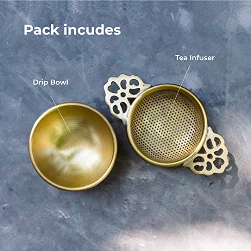 NION Premium Brass Tea Strainer Gold with Drip Bowl | Perfect for Steeping Loose Leaf Tea Infuser Strainer Teapot | Solid Brass Drip Bowl - Image 5