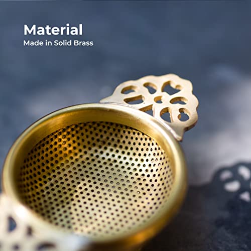 NION Premium Brass Tea Strainer Gold with Drip Bowl | Perfect for Steeping Loose Leaf Tea Infuser Strainer Teapot | Solid Brass Drip Bowl - Image 4