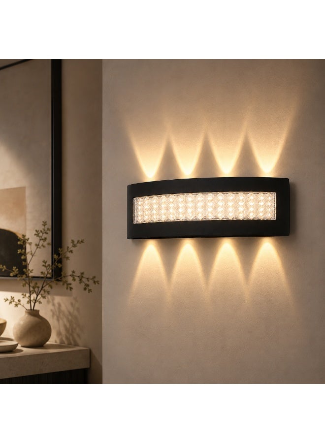 ابليك حائط أب داون رباعي كريستال أسود 16 وات إضاءة ورم 3000K للديكور الداخلي والخارجي - Image 2