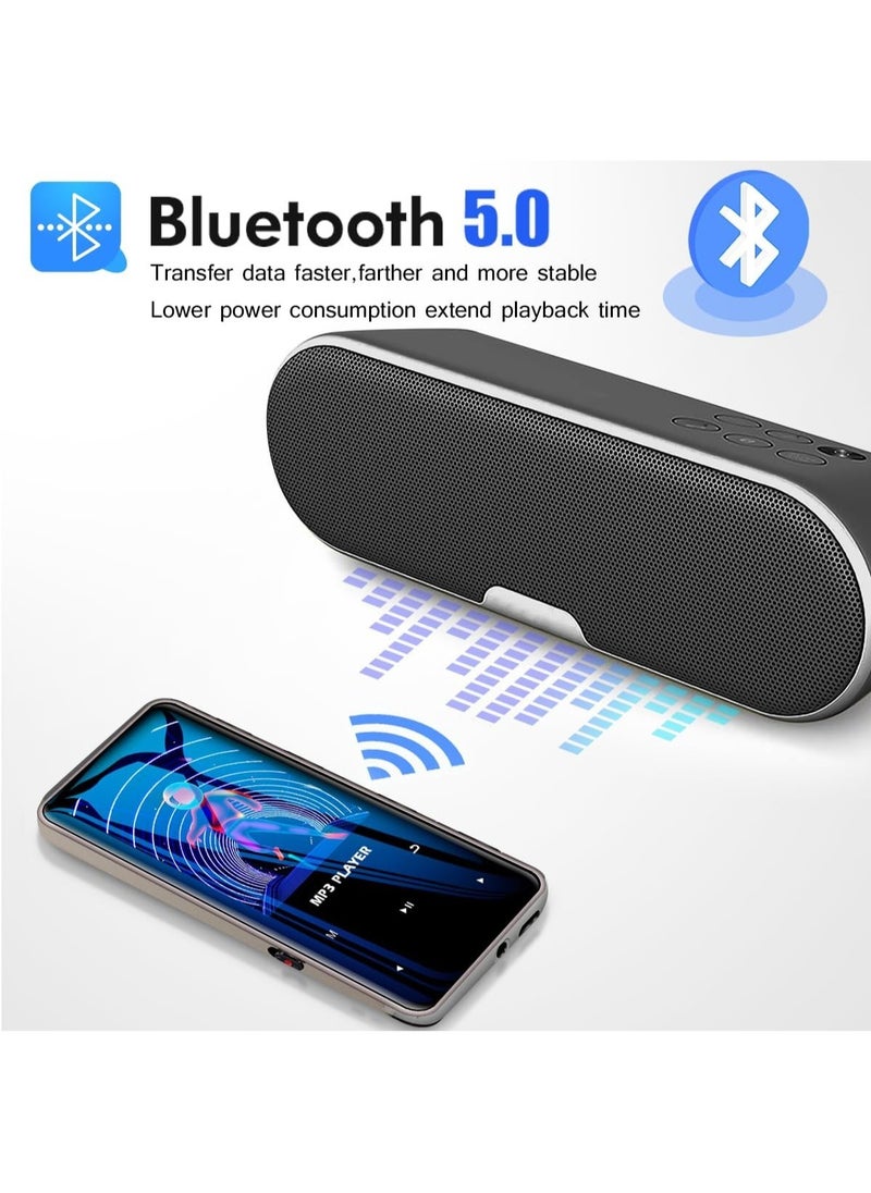 LAESO - 96GB Mp3 Player with Bluetooth 5.0 Music Player Voice Recorder Portable Digital Lossless Music MP3 MP4 Player for Kids with FM Radio HD Speaker for Sports Running Super Light Metal Shell Touch Buttons - Image 1