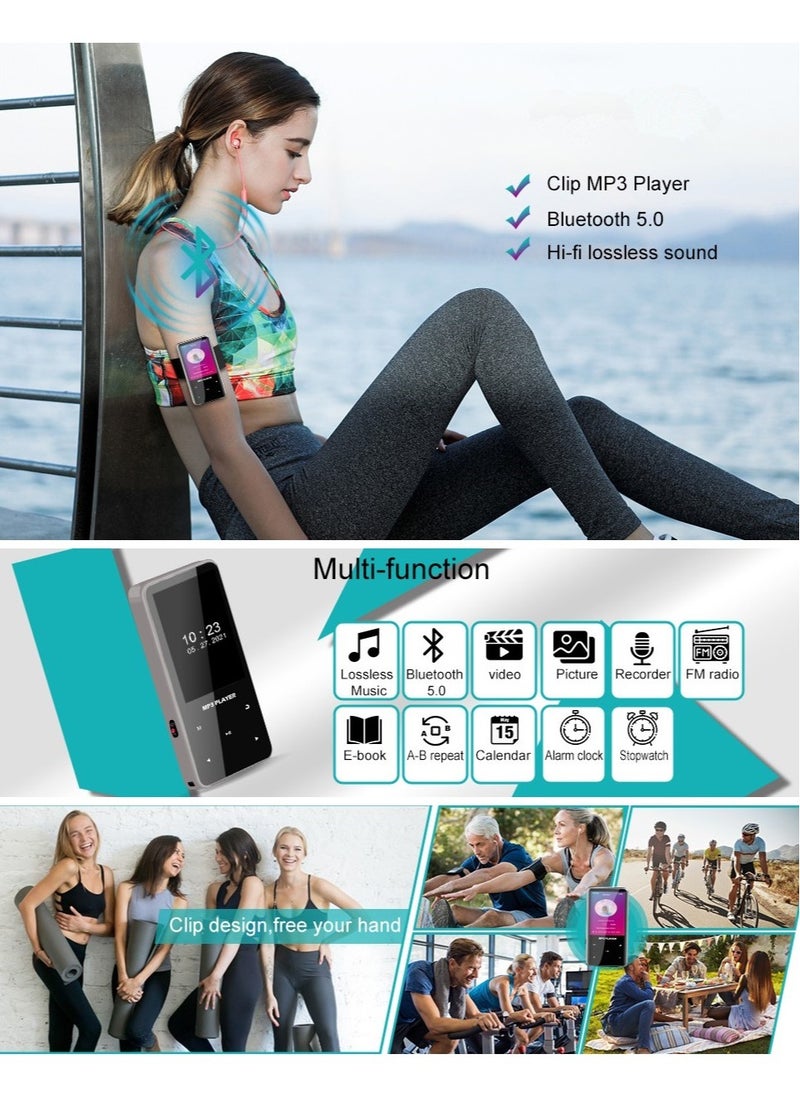 LAESO - 96GB Mp3 Player with Bluetooth 5.0 Music Player Voice Recorder Portable Digital Lossless Music MP3 MP4 Player for Kids with FM Radio HD Speaker for Sports Running Super Light Metal Shell Touch Buttons - Image 1