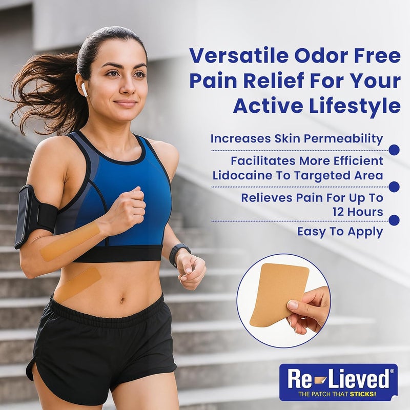 Relieved 4% Lidocaine Maximum Strength Pain Relief Kinesiology Tape - Relieves Back, Joints and Muscle Pains - Superior Sticking, Aluminum-Free Water Resistant, and USA Made - 2" x 10" Strips - Image 2