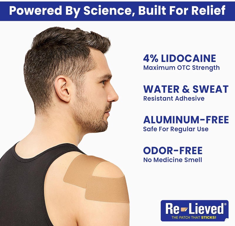 Relieved 4% Lidocaine Maximum Strength Pain Relief Kinesiology Tape - Relieves Back, Joints and Muscle Pains - Superior Sticking, Aluminum-Free Water Resistant, and USA Made - 2" x 10" Strips - Image 4