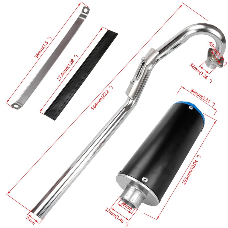 GREHUA 28mm Exhaust Muffler Assembly Compatible with 125cc 110cc 90cc 70cc SSR110 SSR125 CRF50 CRF70 XR50 Taotao DB10 DB14 Baja Xpro Apollo Rocketa TTR SDG Coolster Pit Dirt Bike Parts with Heat Wrap - Image 5