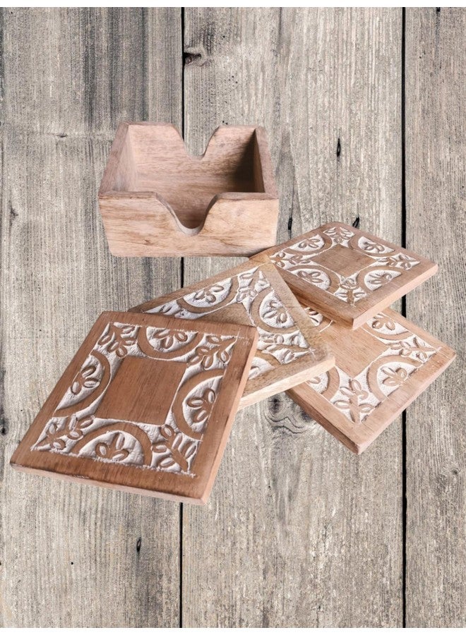 I Wood Art Wooden Coasters for Drinks - Natural Mango Wood Hut Shape Drink Coaster Set for Drinking Glasses, Tabletop Protection for Any Table Type, Set of 4 (Coaster Set)  - Image 3