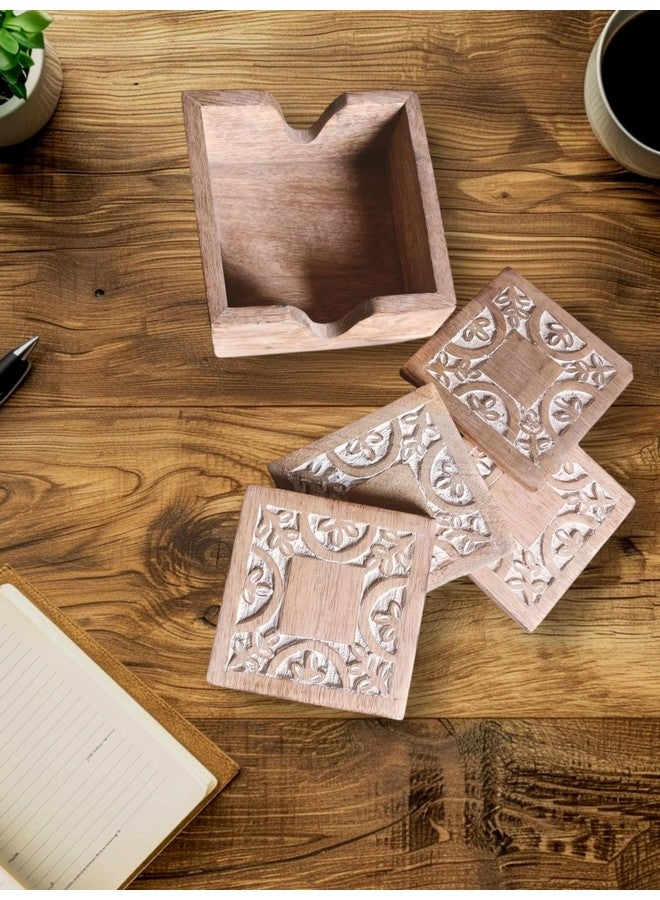 I Wood Art Wooden Coasters for Drinks - Natural Mango Wood Hut Shape Drink Coaster Set for Drinking Glasses, Tabletop Protection for Any Table Type, Set of 4 (Coaster Set)  - Image 1
