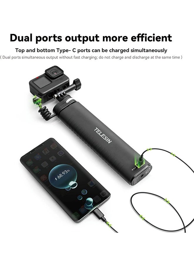 تيليسن مصرف طاقة TELESIN بقوة 10000 مللي أمبير مع عصا سيلفي لشحن ومسك GoPro 12 11 10 9 DJI Action 3 4 Insta360 X3 كاميرا هاتف ذكي  - Image 4