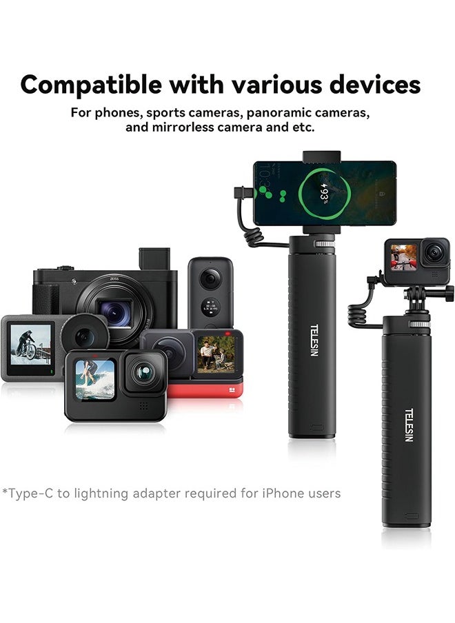 تيليسن - مصرف طاقة TELESIN بقوة 10000 مللي أمبير مع عصا سيلفي لشحن ومسك GoPro 12 11 10 9 DJI Action 3 4 Insta360 X3 كاميرا هاتف ذكي - Image 1