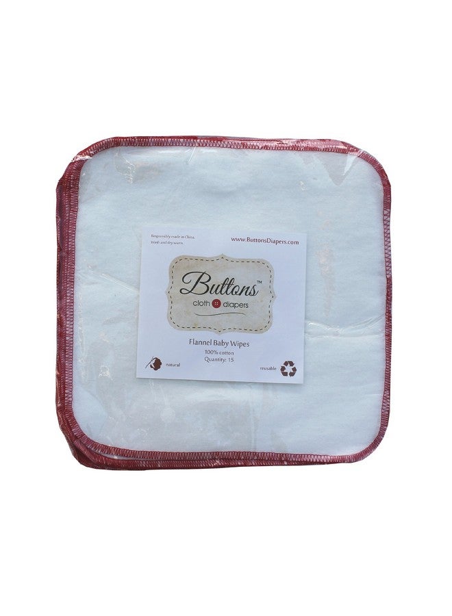 Buttons Diapers Buttons Flannel Baby Reusable Washable Natural Unbleached Wipes 15 Pack - Image 3