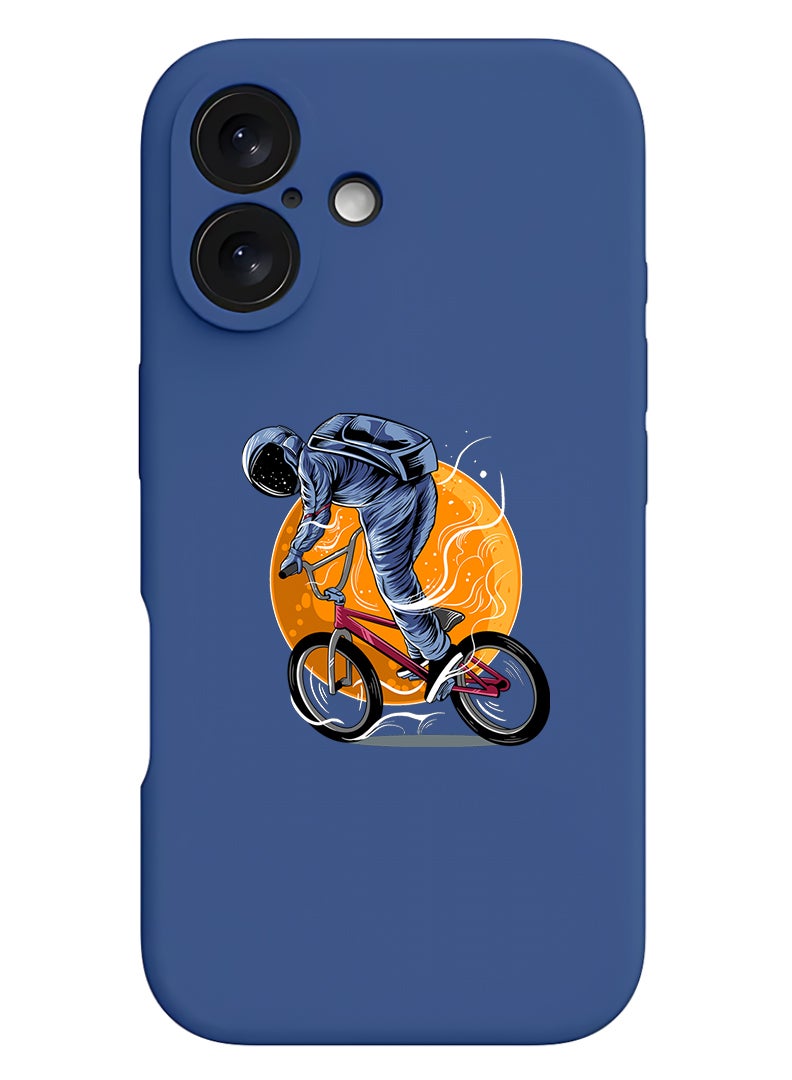 Theodor Protective Slim Fit Case Liquid Silicone Cover with Full Body Protection Anti-Scratch Shockproof Case For Apple iPhone 17 (Blue) Astronaut riding Bike - Image 1