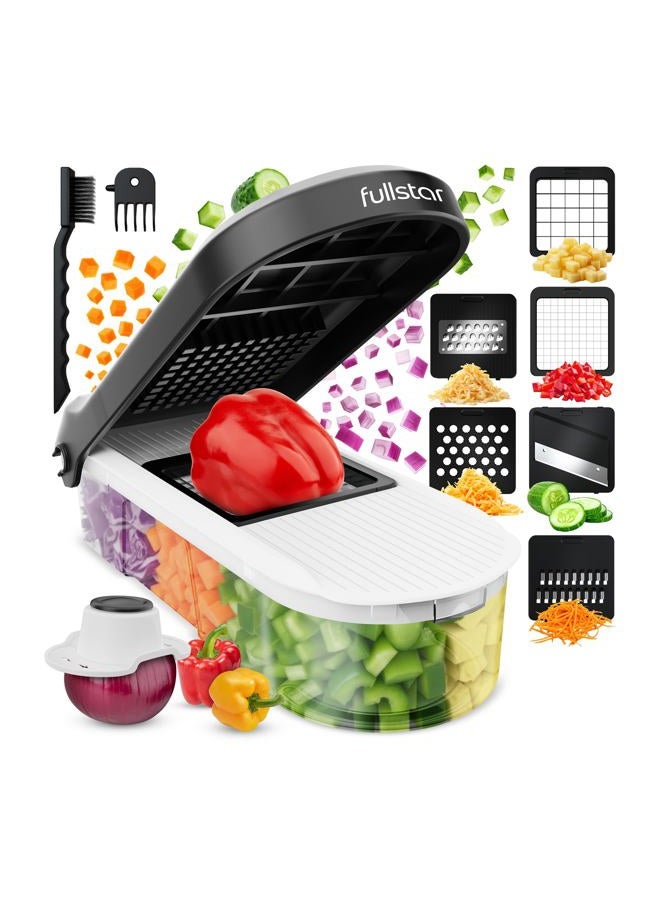 Fullstar مفرمة الخضار فولستار، قاطع الجبنة، مفرمة الطعام، مفرمة الخضار، مفرمة البصل، مفرمة الخضار مع حاوية، قاطع مانولين ومبشرة جبنة (6 في 1 - أبيض) - Image 1