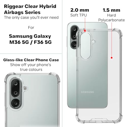 RIGGEAR Shockproof Clear Hybrid Airbag Armor Back Cover Case for Samsung Galaxy M36 5G / F36 5G (Transparent PC and TPU Bumper) - Image 5