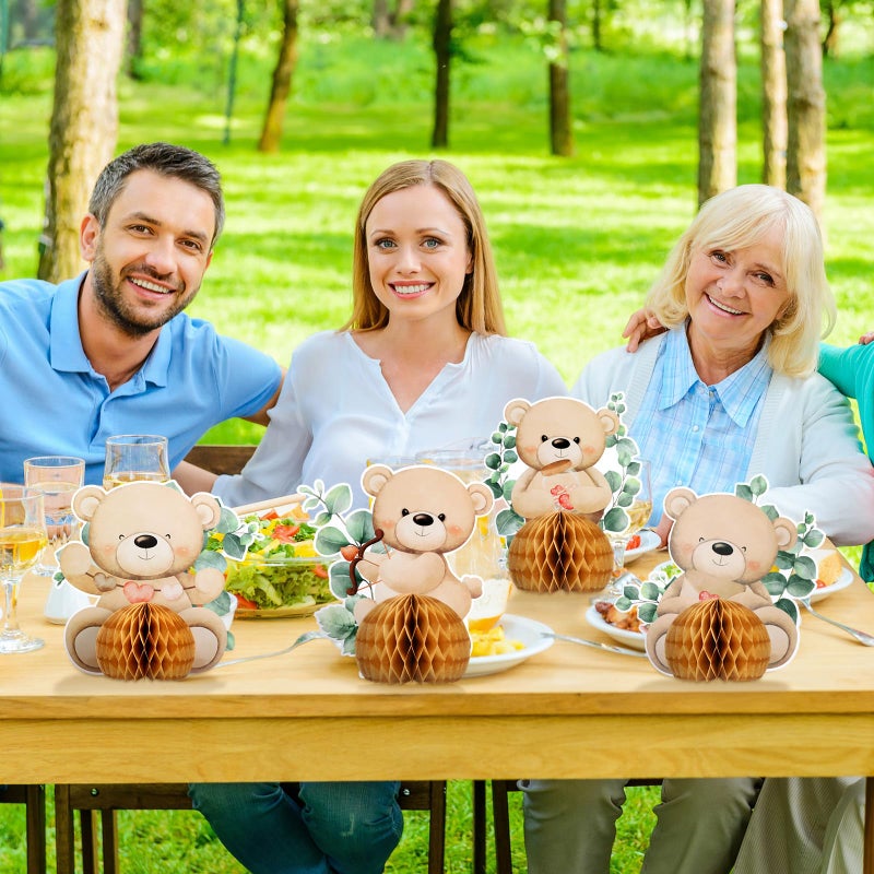 HI-BOOM Hiboom 8 Pcs Bear Baby Shower Honeycomb Centerpieces Bear Baby Shower Party Supplies Bear Baby Shower Decorations Party Centerpieces Paper Fan Table Topper Honeycomb for Birthday Wedding Party - Image 2