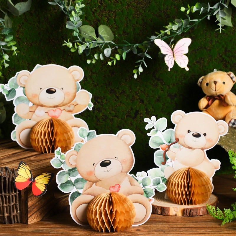 HI-BOOM Hiboom 8 Pcs Bear Baby Shower Honeycomb Centerpieces Bear Baby Shower Party Supplies Bear Baby Shower Decorations Party Centerpieces Paper Fan Table Topper Honeycomb for Birthday Wedding Party - Image 4