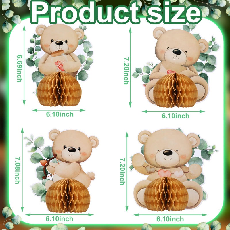 HI-BOOM Hiboom 8 Pcs Bear Baby Shower Honeycomb Centerpieces Bear Baby Shower Party Supplies Bear Baby Shower Decorations Party Centerpieces Paper Fan Table Topper Honeycomb for Birthday Wedding Party - Image 3
